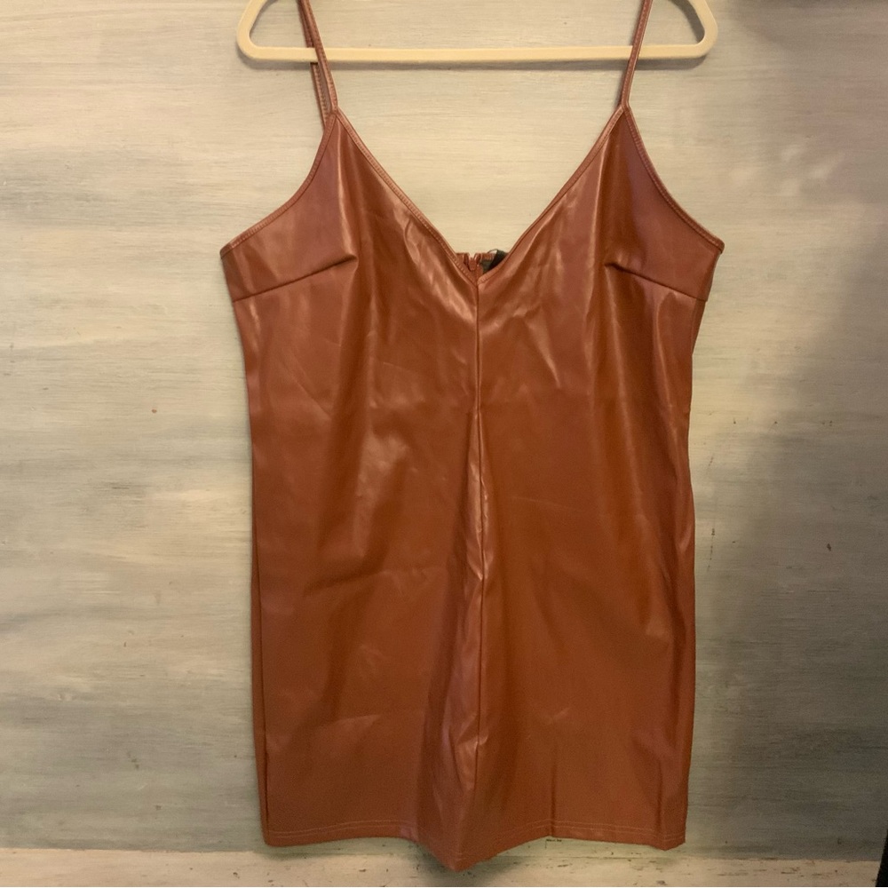 SHEIN Curve Brown Faux Leather Spaghetti Strap Mini Dress 2XL‎ NWT